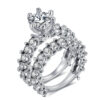 Elegant Zircon Silver Engagement & Wedding Ring Set