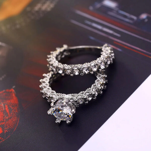 Elegant Zircon Silver Engagement & Wedding Ring Set