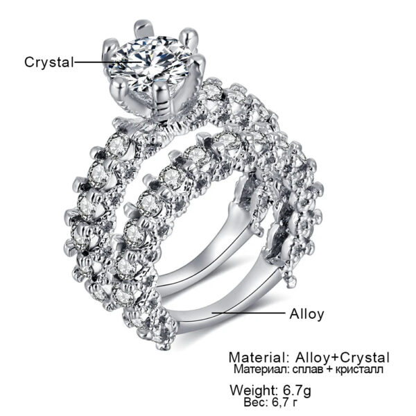 Elegant Zircon Silver Engagement & Wedding Ring Set