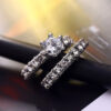 Elegant Zircon Silver Engagement & Wedding Ring Set