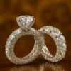 Elegant Zircon Silver Engagement & Wedding Ring Set