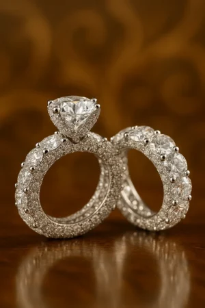 Elegant Zircon Silver Engagement & Wedding Ring Set