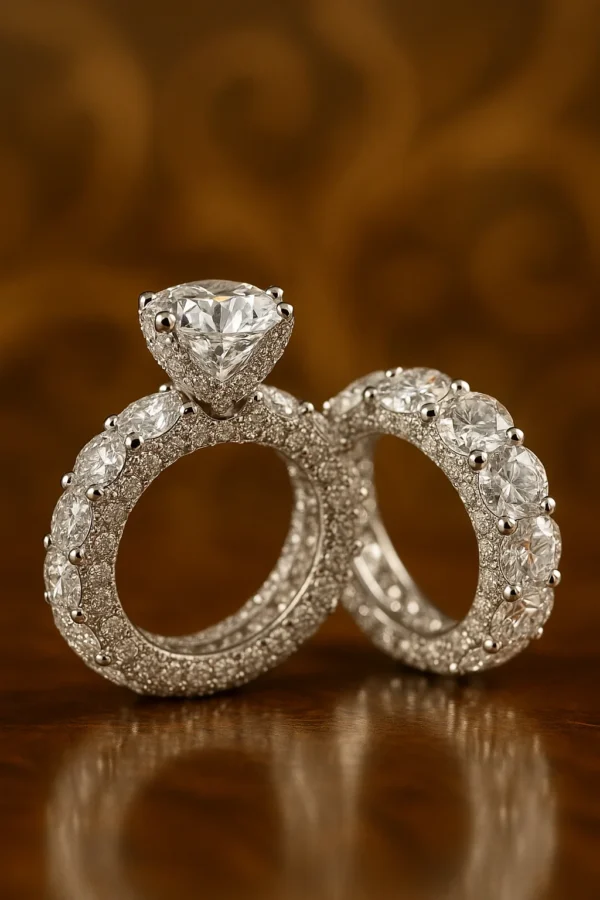 Elegant Zircon Silver Engagement & Wedding Ring Set