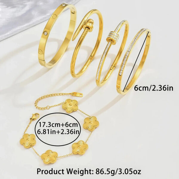 Elegant Four-Leaf Clover Stainless Steel Bangle